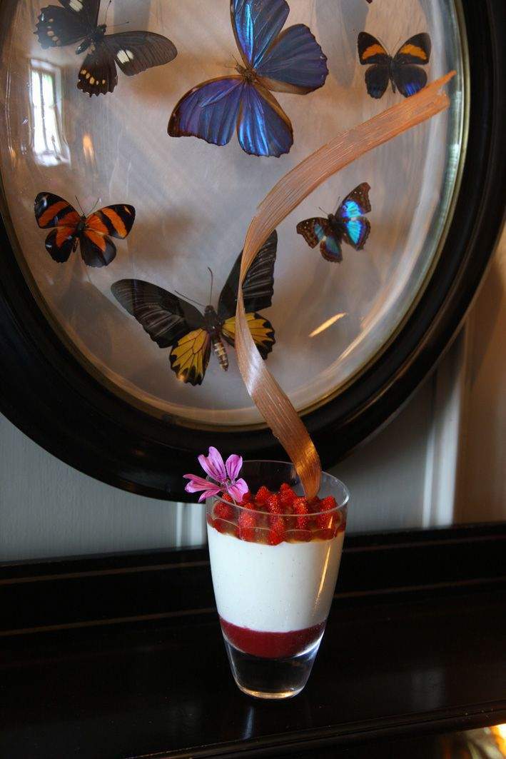 postre de jalea de frutas con mariposas restaurante Lot-et-Garonne  